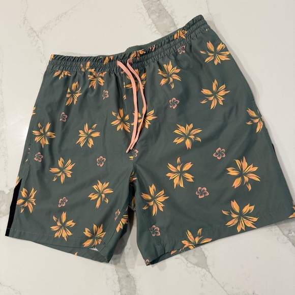 Reel Life Vortex Swim Trunks Lined Floral Mens XL Green/Orange Board Shorts - Picture 2 of 8